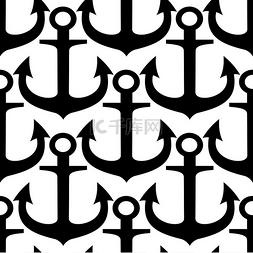 海军锚图片_黑白海上无缝图案带有弯曲锋利锚