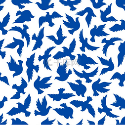 鸽子和平图片_与飞行鸽鸟蓝色剪影在白色背景的