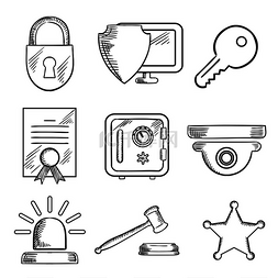 锁和钥匙图标图片_安全草图图标设置有挂锁计算机安