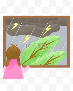 雨天的女孩图片_暴雨窗边的女孩