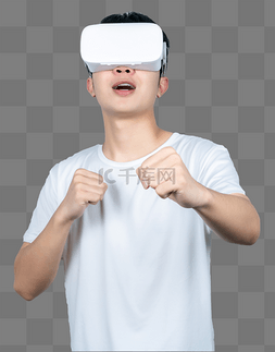 年轻男性戴VR眼镜体验虚拟现实游