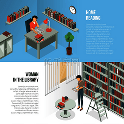 水平架图片_图书馆内部环境中具有女性图书管