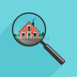 房子出售图标图片_用放大镜搜索房屋。