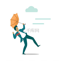 强风吹拂图片_强风吹在有伞的人身上。