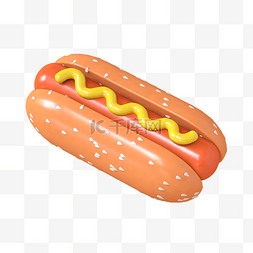 香肠培根汉堡图片_橙色卡通C4D立体热狗面包食物