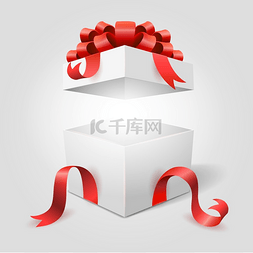 礼物礼物盒丝带图片_打开有红丝带的礼物盒。