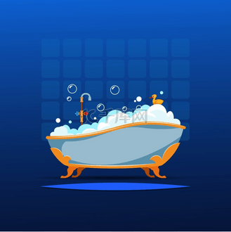 浴缸彩平图片素材_卡通浴缸浴缸泡沫浴室平面内部淋浴热水可爱的洗