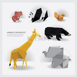 大象集合图片_动物折纸设置矢量图