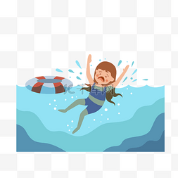 游泳池瓷砖图片_女孩深海游泳事故溺水概念插画