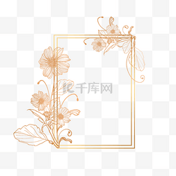 金色植物花朵叶子矩形线稿框