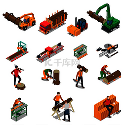 伐木工具图片_彩色和孤立的锯木厂木材厂伐木工