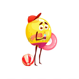 带毛巾图片_带充气救生圈和球的黄色柠檬卡通