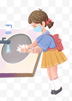 七步洗手法图片_开学防疫疫情洗手的学生