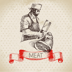 集合美食图片_手绘草图矢量复古肉人插图菜单设