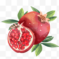 红色背景风格图片_石榴水果水彩风格美味果实