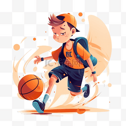 打篮球卡通素材图片_卡通运动创意元素打篮球 