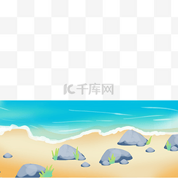 海滩石头图片_夏季海滩海浪石块