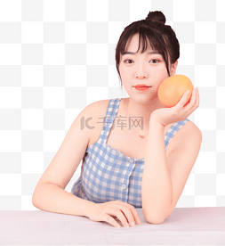 元气图片_元气美女橙子水果