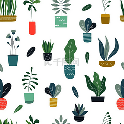 抽象几何植物图片_室内植物无缝图案抽象的几何形室