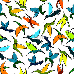 彩色飞的鸟图片_飞行的蜂鸟无缝图案与热带鸟类的