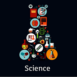 大脑书籍图片_实验室烧瓶形状的科学研究图标，