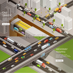 汽车路透视图图片_城市高速公路横幅设置道路元素等