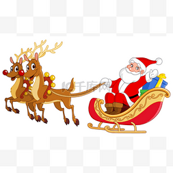 动物在笑的卡通图片_圣诞老人雪橇