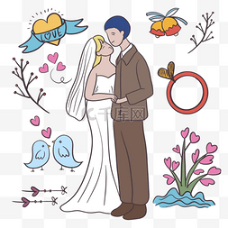 新婚礼图片_亲吻卡通婚礼插画