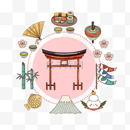 神社元素图片_粉色日本神社旅行宣传边框