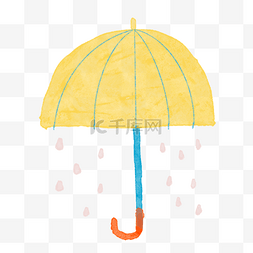 黄色雨伞卡通图片_雨伞雨滴黄色蓝色创意插图