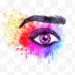 彩绘水彩图片_女性眼睛抽象墨点水彩风格