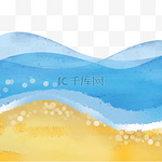 蓝色海水沙滩水彩边框