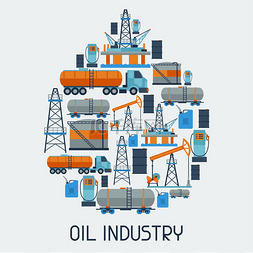 石油和汽油的图标与工业背景设计