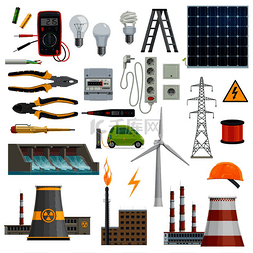 太阳灯泡图片_电力和电力行业图标。