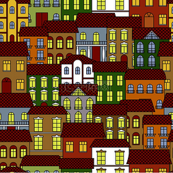 城市的主题图片_五颜六色的无缝老城城市景观图案