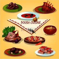 红烧排骨浇汁饭图片_波兰美食晚餐，包括排骨、头奶酪