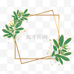 几何图形边框图片_绿色植物金箔装饰几何图形边框