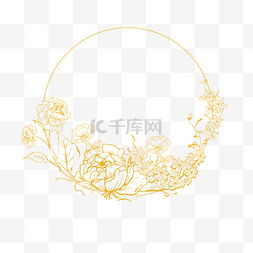 花卉圆形图片_金线花卉婚礼长花藤圆形框金色