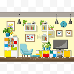 客厅插图图片_室内设备的现代客厅的插图