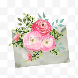 玫瑰花环背景图片_信封水彩花卉植物墨绿色