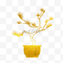 金线描植物图片_金箔线描植物松树