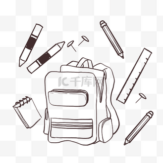 线描书包铅笔文具