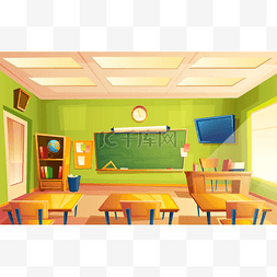 黑板手绘卡通图片_矢量学校教室内部, 训练室。大学,