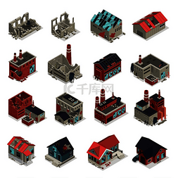 矢量图城市工厂图片_废弃建筑物等距集摇摇欲坠的旧制