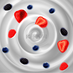 牛奶草莓图片_食物背景代表淡天然酸奶奶油与草