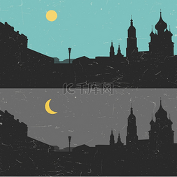 白天和黑夜的俄罗斯遗产城市景观