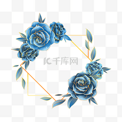 蓝色玫瑰花卉婚礼边框