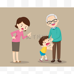 孙女卡通图片_祖父母和孙子孙女。孙子给爷爷一