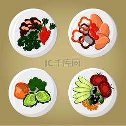 生菜插图图片_菜肴收集盘上有辣椒和西兰花的蔬