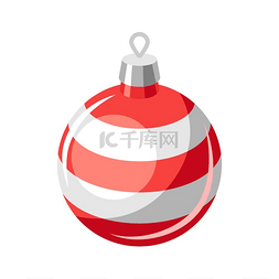 红色条纹圣诞球图片_圣诞球的插图圣诞快乐或新年快乐
